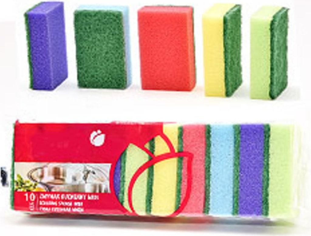 Farbige Küchenhelfer: Topfschwamm Set 10 Stück bunt für Töpfe, Pfannen & Geschirr – 80x50x25mm
