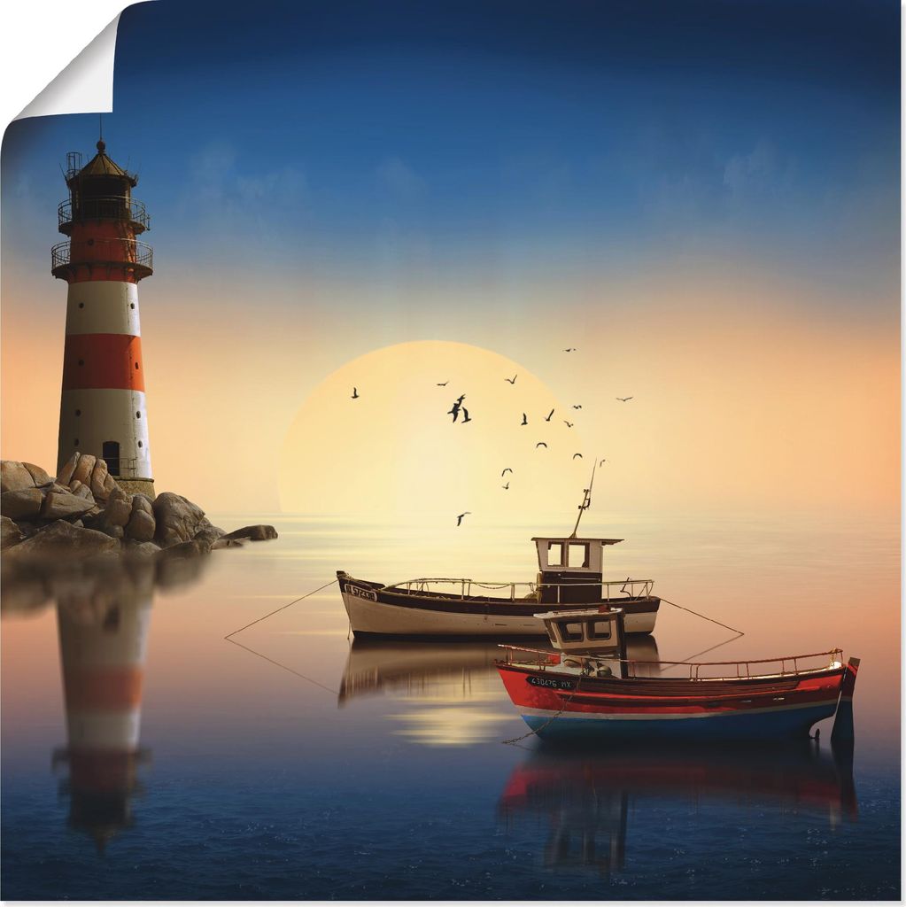 ARTland Poster Kleiner Hafen mit Leuchtturm Größe: 40x40 cm