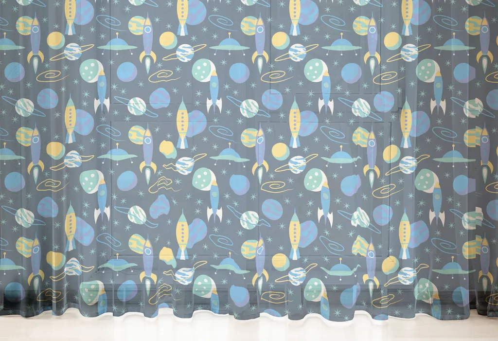Arazzo Astronavi ABAKUHAUS per Cameretta - 210x274cm Raso Blu Senape - 6