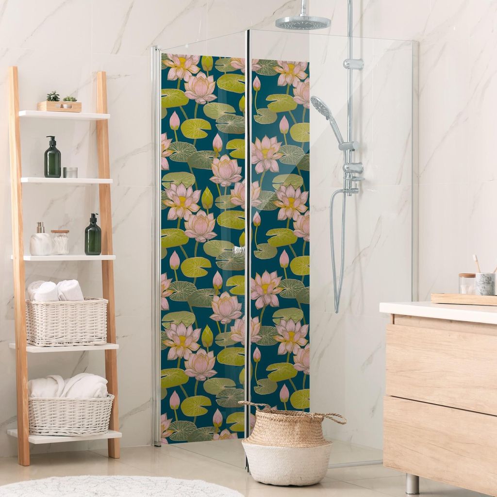 Duschrückwand Blumen selbstklebend - 0.35 mm Wandpaneel wasserfest Blumenmuster blau Illustration Badrückwand fugenlos Smart matt 80x210 cm