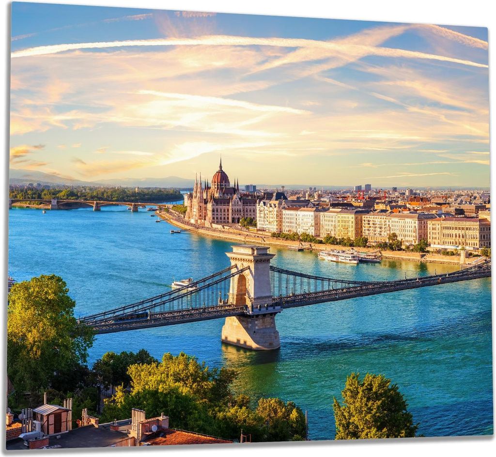 Wallario Herdabdeckplatte aus Glas, Größe 60 x 52 cm 1-teilig, Motiv Metropole an der Donau