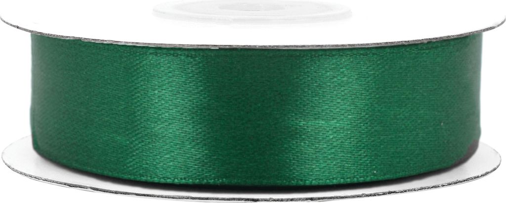18mm breites, 25m langes, einseitig glänzendes dunkelgrünes Satinband auf Rolle. Perfekt für Bastelprojekte und Geschenkverpackungen