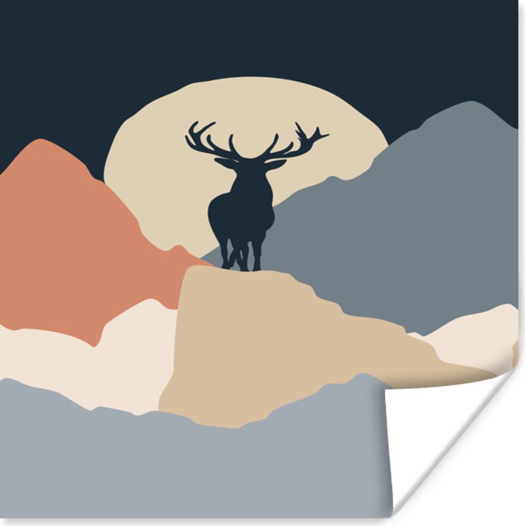MuchoWow Poster Pastell - Hirsche - Berge 75x75 cm - Wand Dekoration