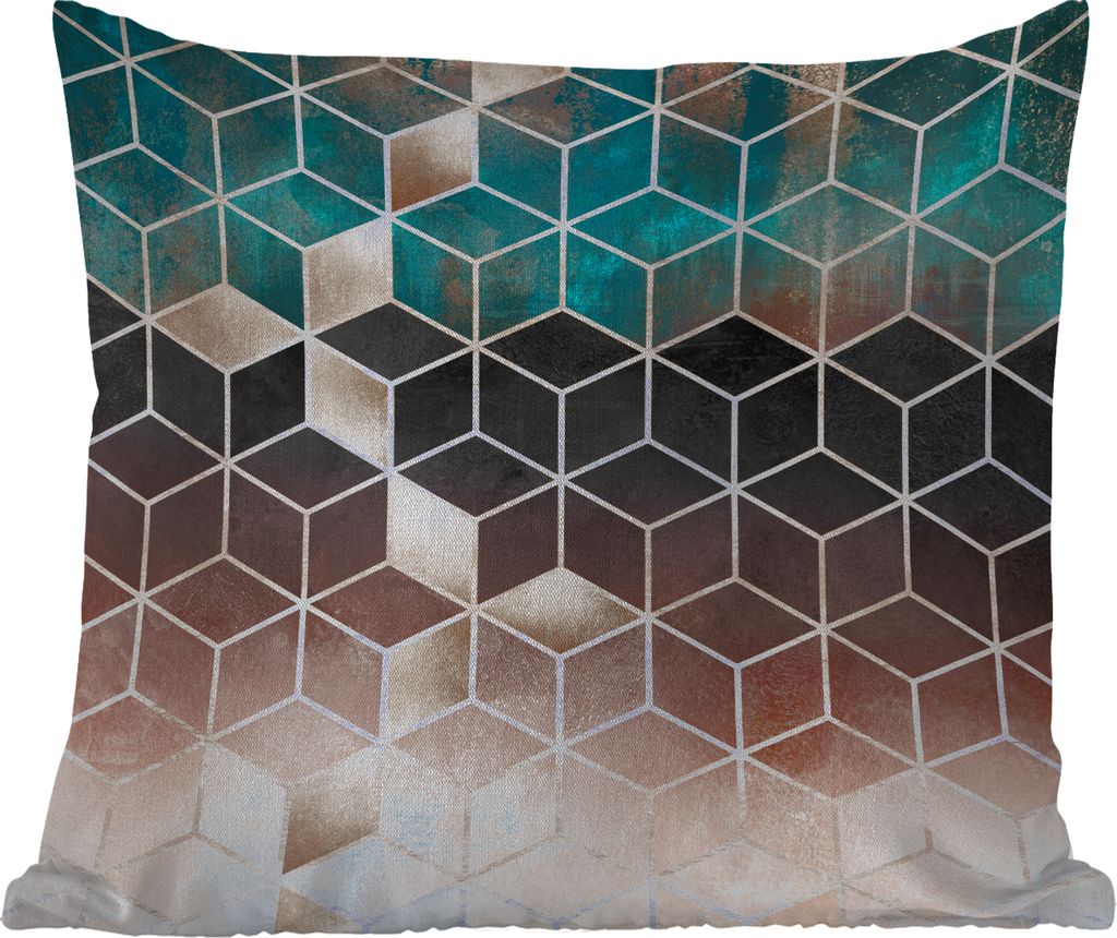 MuchoWow Outdoor Kissen - Abstrakt - Würfel - Gold - Muster - Luxus - 45x45 cm - Wetterfest - Lounge Kissen - Fotokissen - Dekoratives Kissen