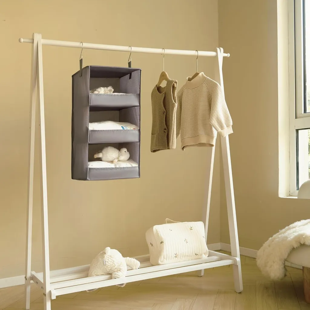 Rangement suspendu robuste en tissu beige - Pack de 2 avec compartiments - 3