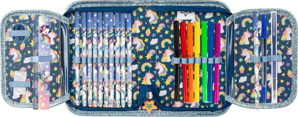 Astuccio Unicorno 3 Zip Completo Accessori Scuola Elementare 2025 - 4