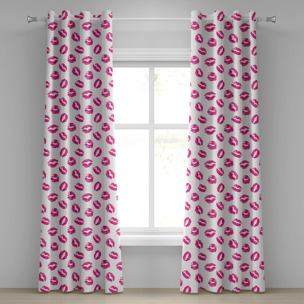 ABAKUHAUS Kuss Ösenvorhang, Vibrierender farbiger Lippenstift-Kuss-DruckSmooch abstrakter heißer Rosa-Grungy Blick weiblich, Dekorative 2-Panel-F...