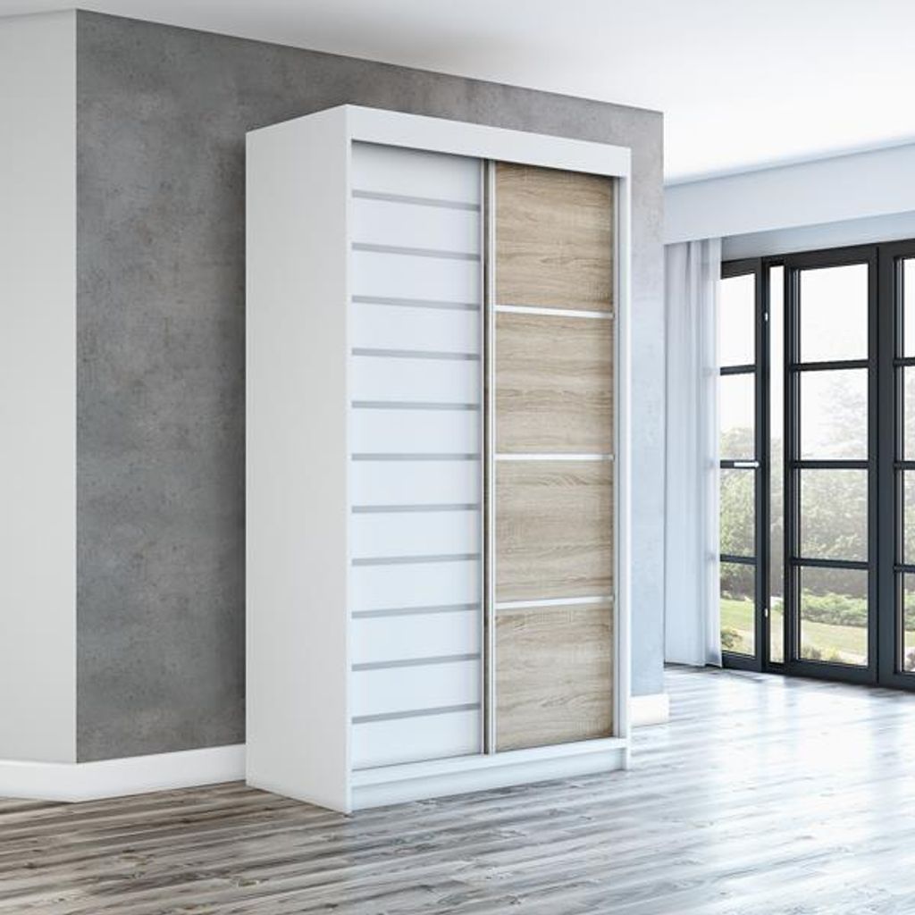 Schwebetürenschrank COLIN 2-türig Schrank 120 cm (Weiß, Schwarz, Sonoma)