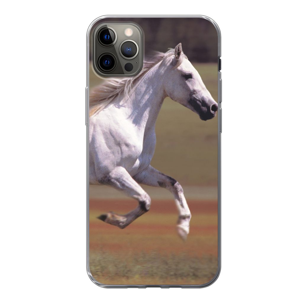 MuchoWow Handyhülle Schutzhülle Hülle für iPhone 12 Pro Max Pferd - Licht - Gras Silikon Softcase Handy Hülle - Hartschale