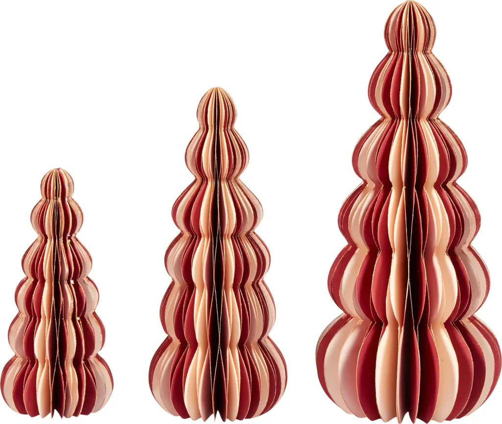 Figurines sapin de Noël Dhaulagiri en tissu Beige et Rouge - 3 unités