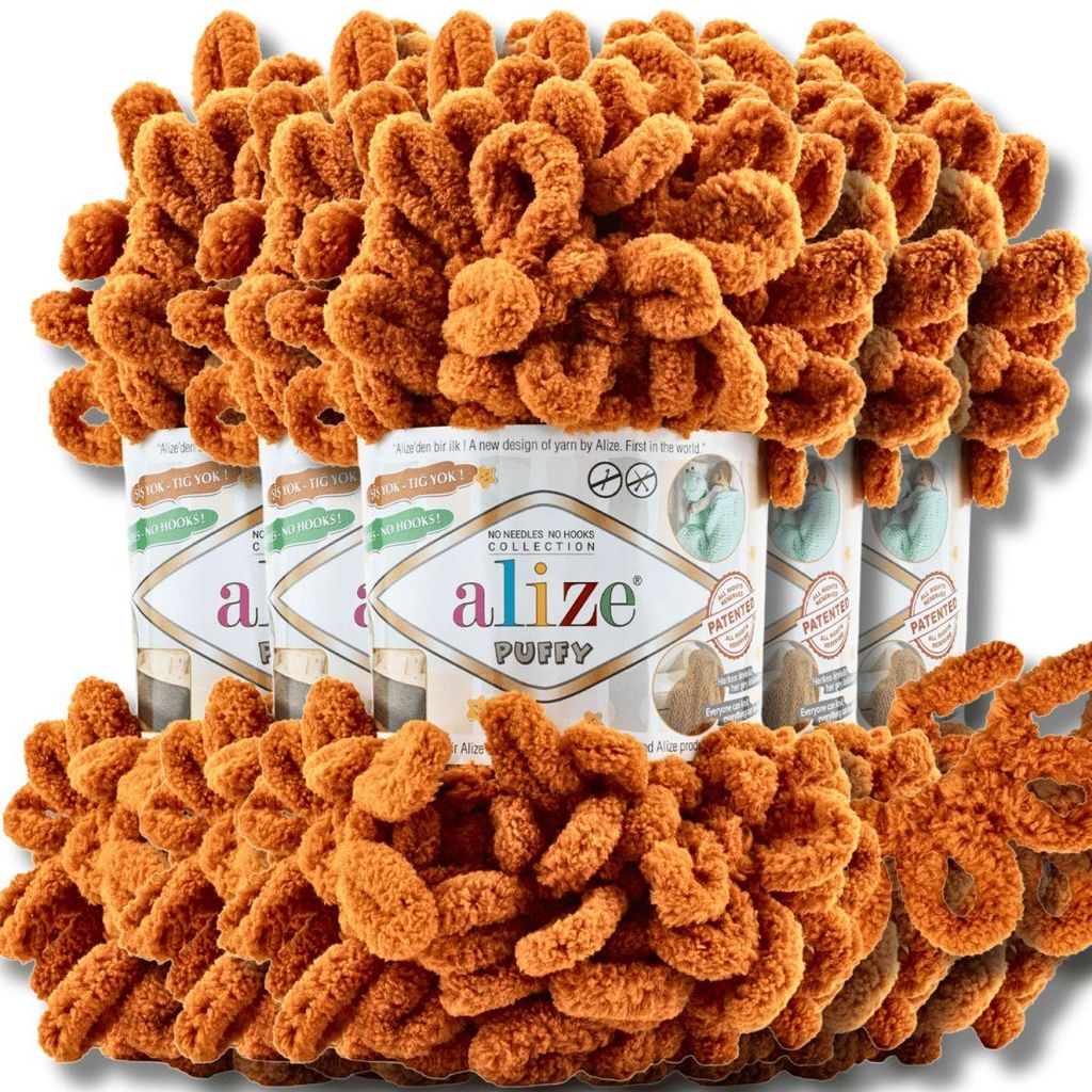 Alize 5x 100g Puffy Wolle, Uni, Häkeln, Stricken (Pumpkin - 234)