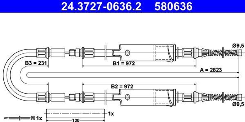 ATE 24.3727-0636.2 Seilzug, Handbremse OE 6658706 kompatibel mit Transit