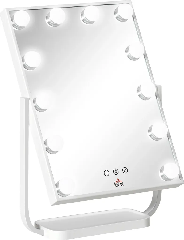 Miroir LED tactile 12 ampoules 32,8x47,4 cm - Intensité réglable Blanc