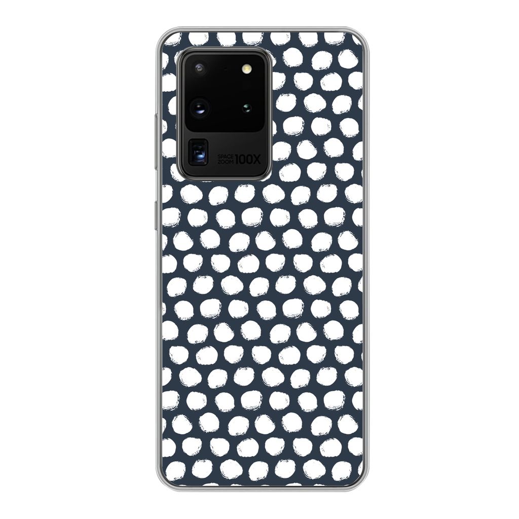 MuchoWow Handyhülle Schutzhülle Hülle für Samsung Galaxy S20 Ultra Tupfen - Muster - Weiß Silikon Softcase Handy Hülle - Karteninhaber