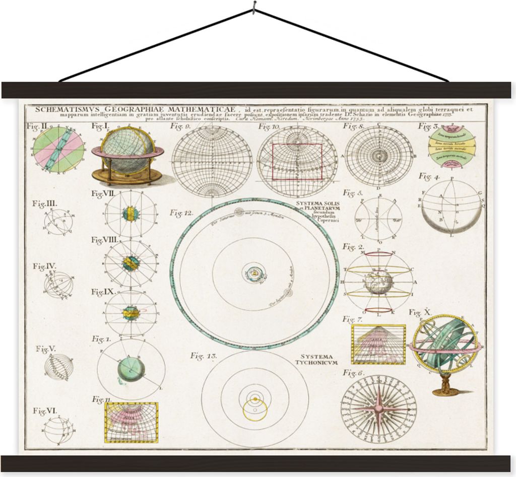 MuchoWow Textilposter Karte - Globus - Vintage 120x90 cm mit schwarzem Rahmen - Aufhänger für Poster