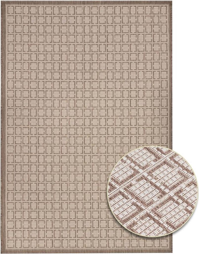 Primaflor Indoor- & Outdoorteppich LINEA - Taupe Square - 160x230cm - Wetterfester Lounge Teppich - Flachgewebte Bodenmatte für Balkon & Terrasse