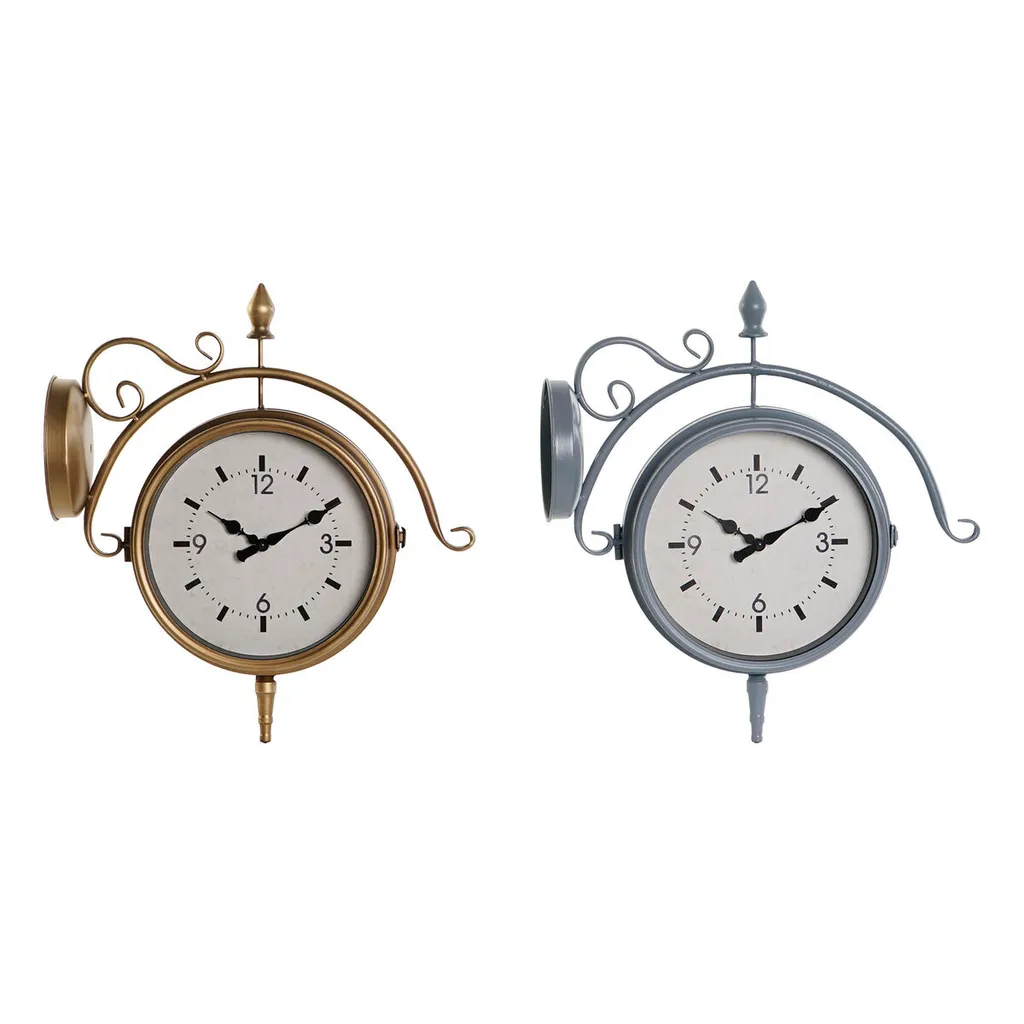 Horloge Murale DKD Home Decor 43x47 cm Fer et Cristal Gris Or - 2 Pièces