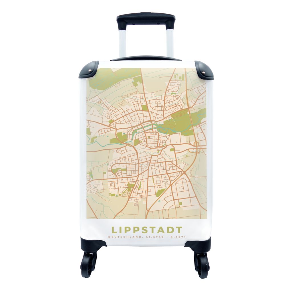 MuchoWow Koffer Handgepäck Trolley Rollkoffer Kleine Reisekoffer mit 4 Rollen - Karte - Jahrgang - Lippstadt - Karte - Cabin Size < 55x40x23 cm ...