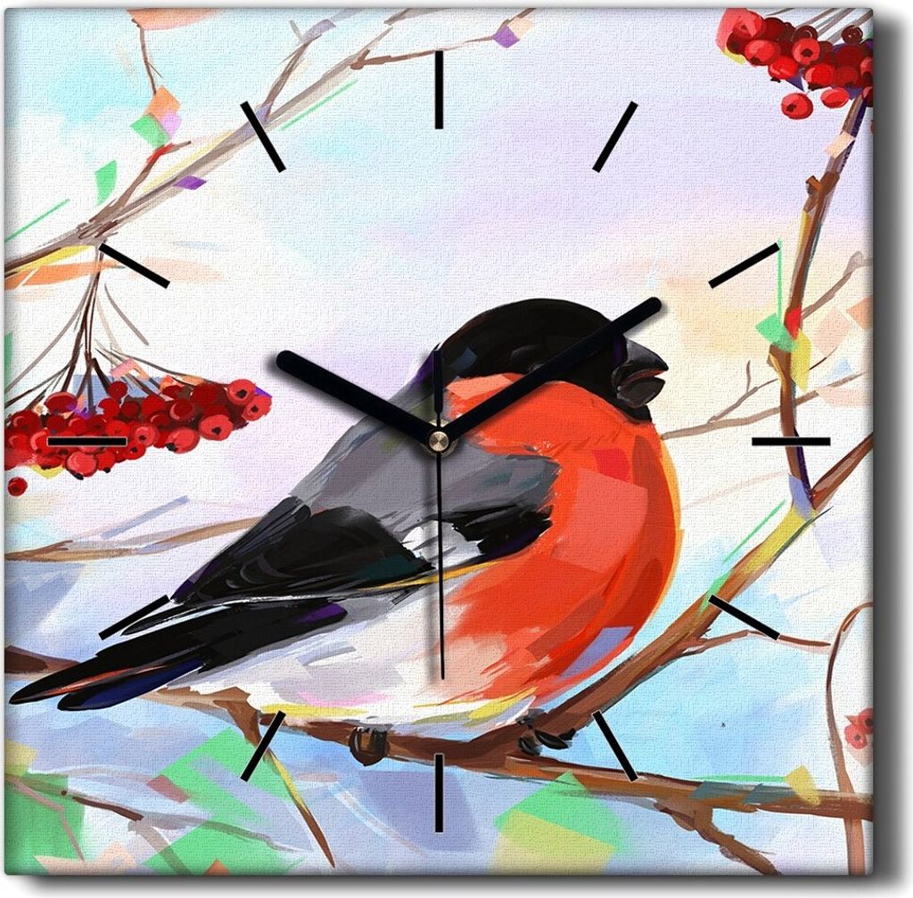 Coloray Hodiny Unikátní 30x30 cm Tiché hodiny Pro obývací pokoj a kuchyň Nástěnné hodiny Plátno Černé ručičky hodin - Eberesche Bird