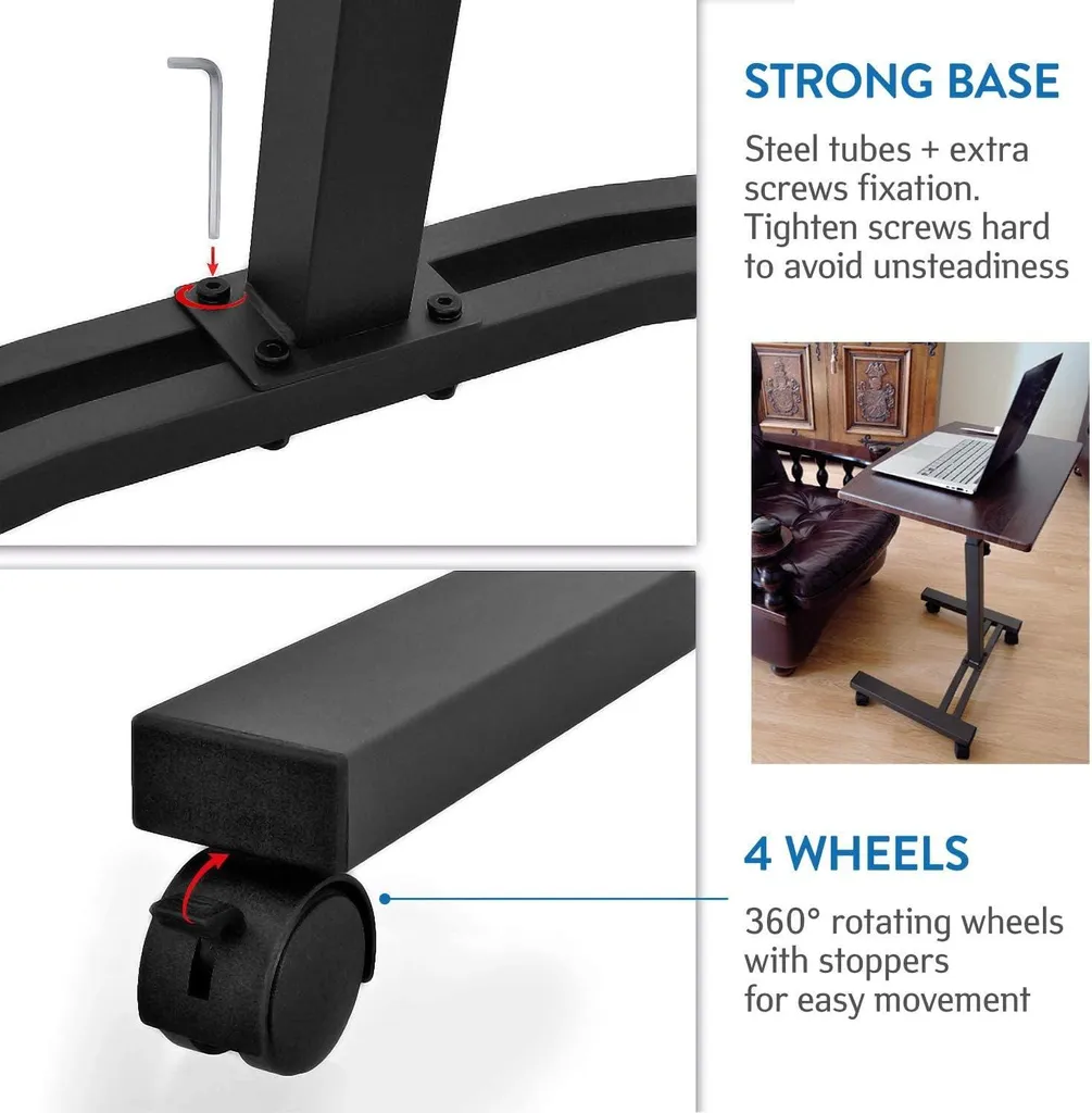 Support Ordinateur Portable à Roulettes et Bureau Mobile Inclinable