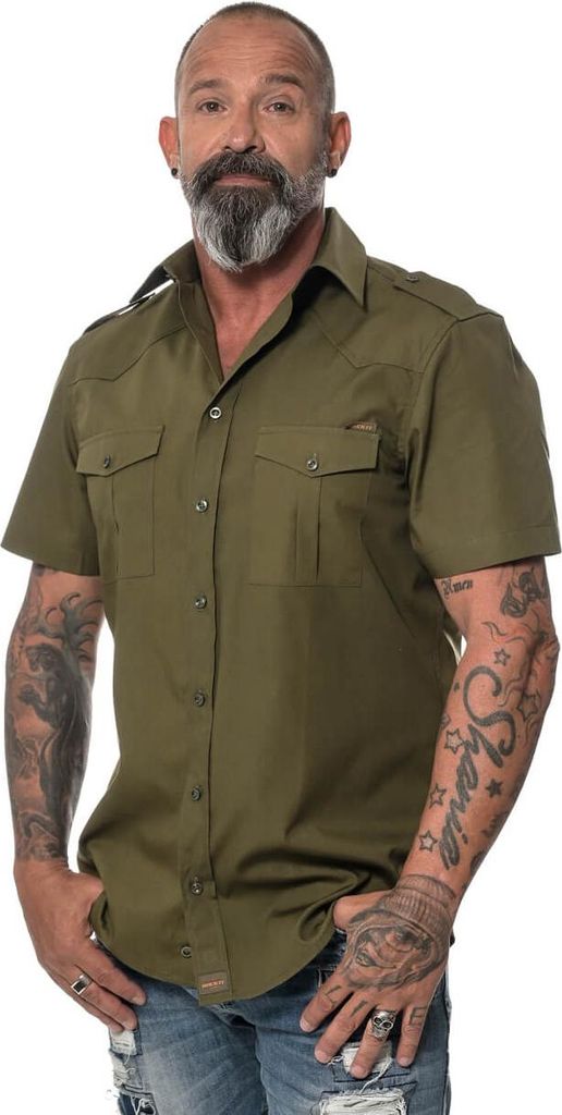 ROCK-IT Apparel Herren Kurzarm Hemd - 100% Baumwolle - Urban Style XX-Large Olive