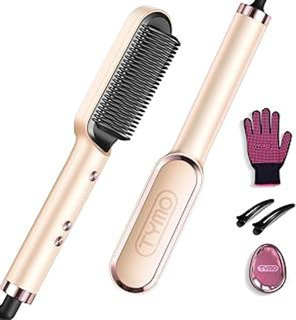 TYMO RING Glättbürste Haarglätter Bürste - Keramik Glätteisen und Haarbürste 2 in 1, Elektrische Verbrühungsschutz Glättungsbürste Kamm, 2...
