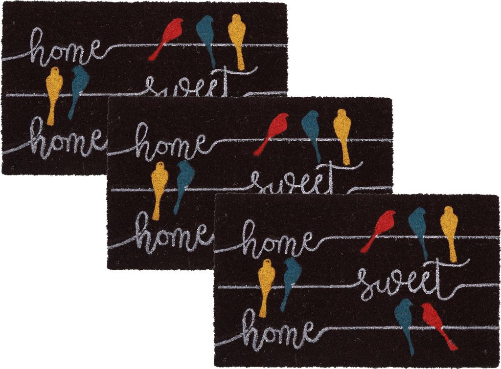 Betz 3er Kokosmatte aus 100% Kokos - Fußmatte - Fußabstreifer –Schmutzfangmatte Muster Home Sweet Home Größe 45 cm x 75 cm x 1,5 cm