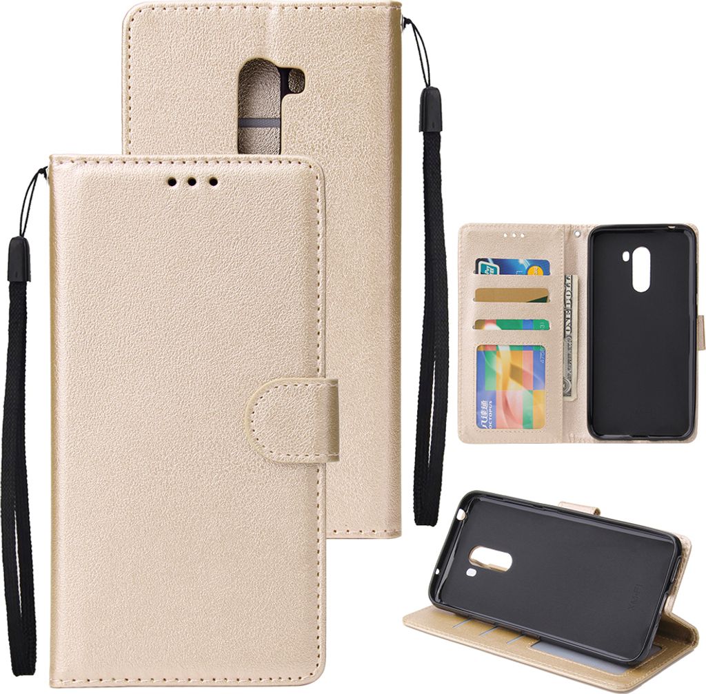 Für Xiaomi Pocophone F1 Flip-Typ Leder Schutzhülle mit 3 Kartenposition Schnalle Design Cover Gold