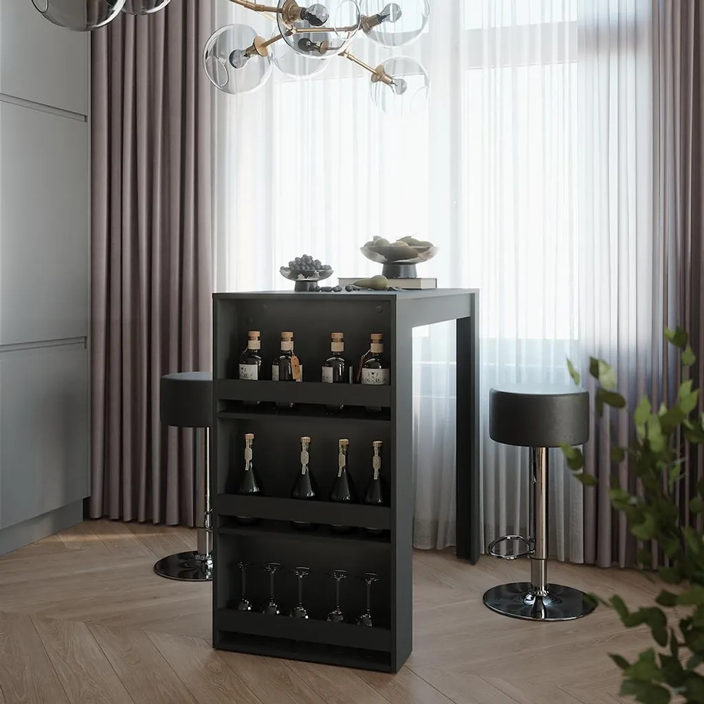 Table de bar 57x117 cm anthracite avec tabourets Vicco Repose compacte