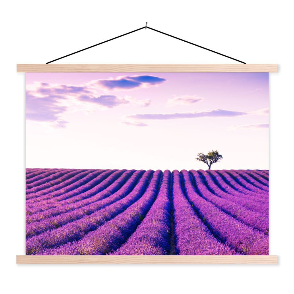 MuchoWow Textilposter Lavendel - Bäume - Lila - Blumen 60x45 cm mit holzfarbenen Rahmen - Bild