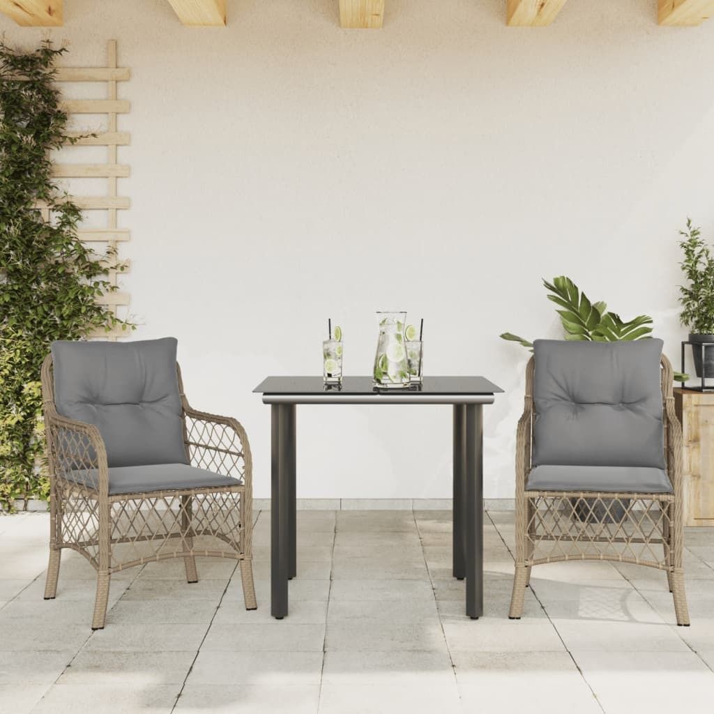 Maison Exclusive - 3-tlg. Bistro-Set mit Kissen Beigemischung Poly Rattan