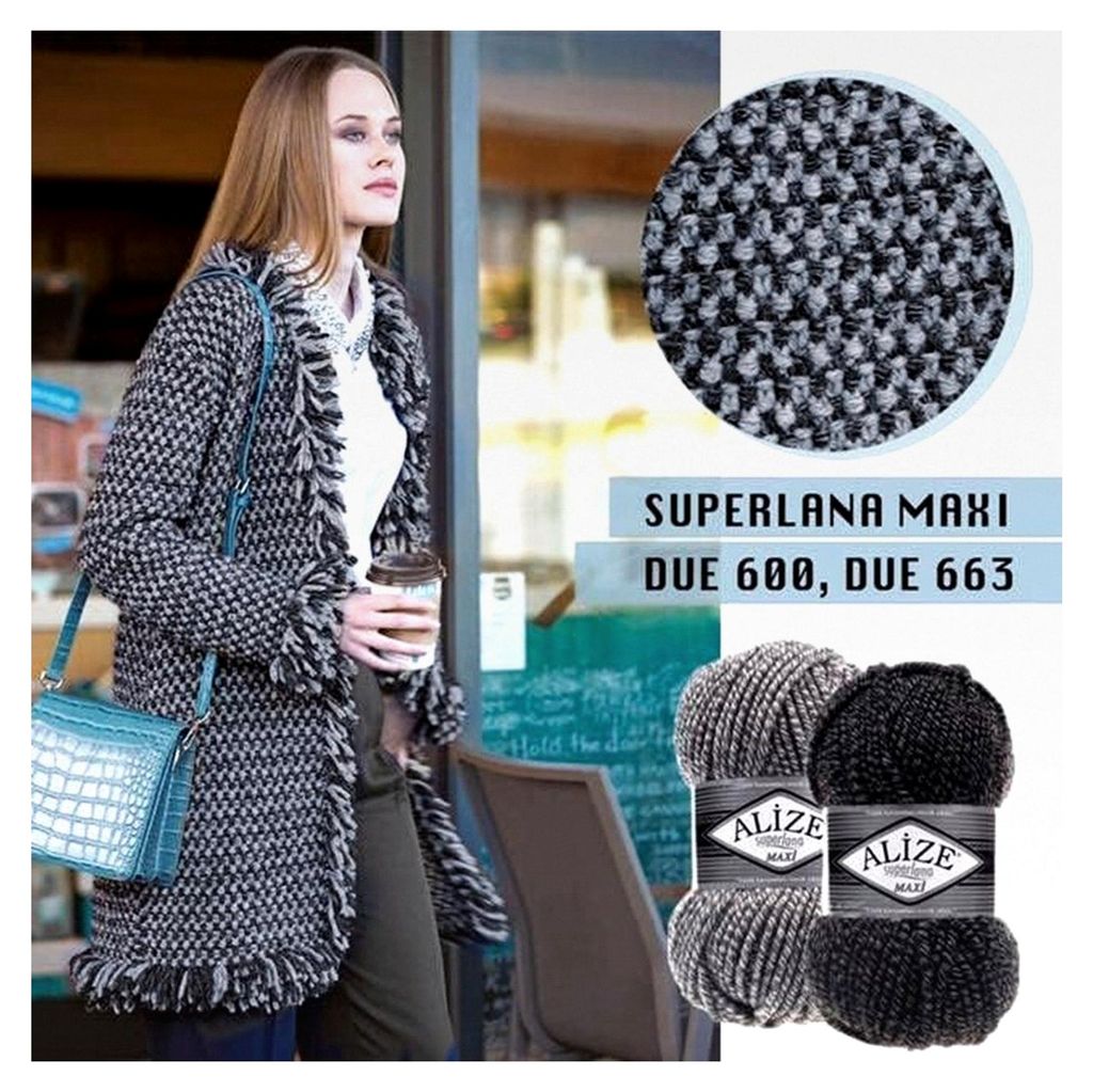 3x Etikettenlabel mit Alize Superlana Maxi Batik Wolle 3x100g Set, Garn mit Farbverlauf, für Häkeln, Stricken, Kleidung, Schals