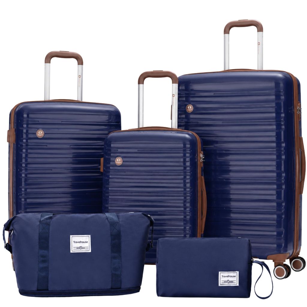 Ascona Gepäck-Set, 5-teilig, Koffer mit Rollen, Hardcase, Reisetasche und Kulturtasche, Handgepäck-Set - Blau