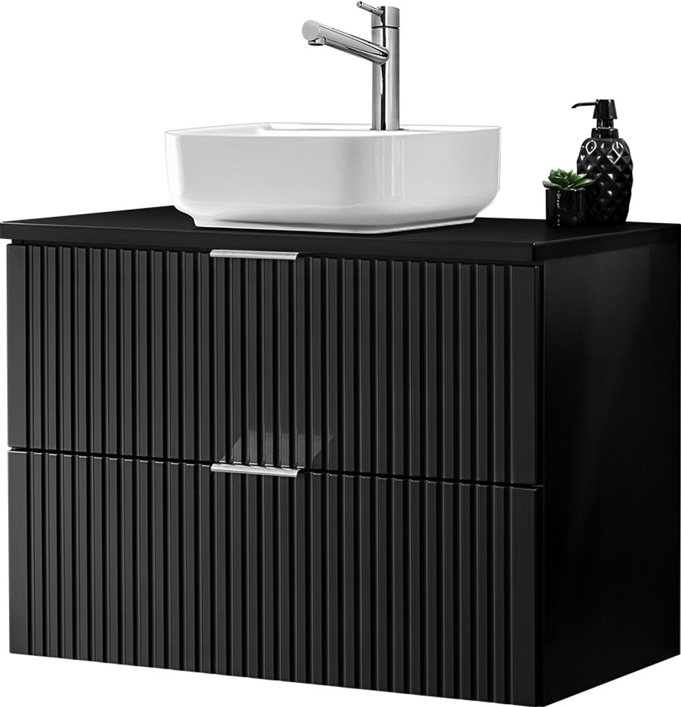 Waschtisch, 81cm, mit Aufsatzwaschbecken, ADELAIDE-56-BLACK, in matt schwarz gerillt, B/H/T ca. 80,6/73,2/46,5 cm