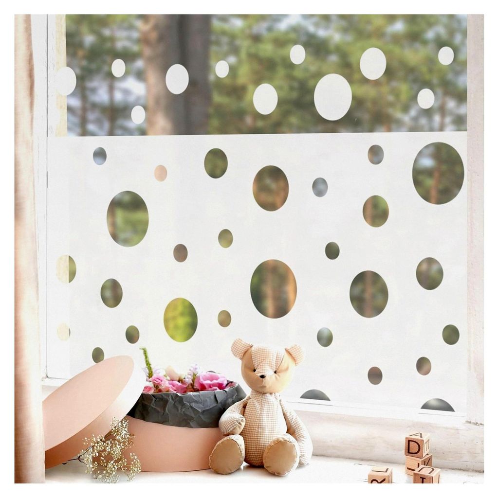 Fensterfolie statisch haftend Muster Sichtschutz Milchglas - Punkte Modern Blickdicht Scheibe Innen Küche Glas 60x80cm