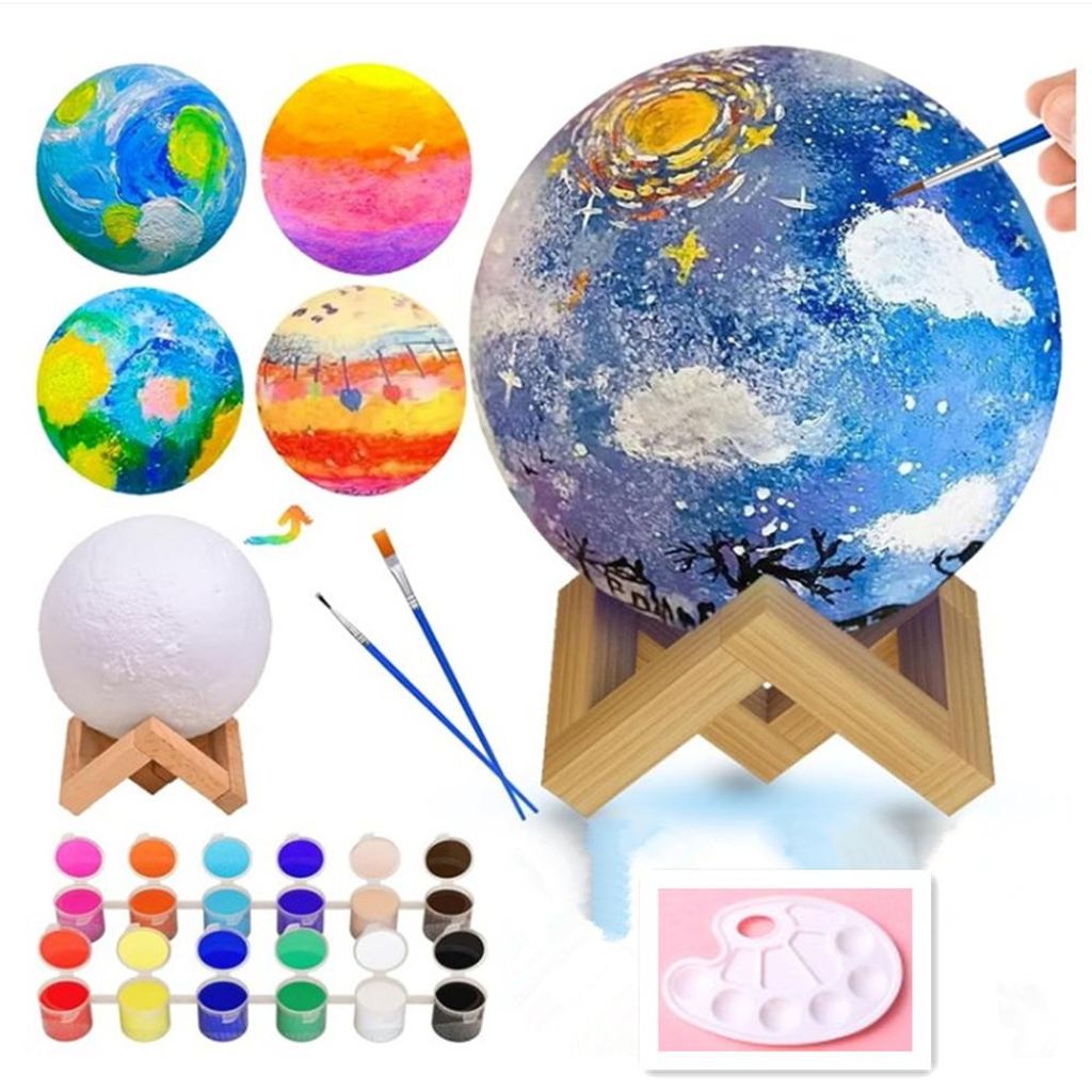 Mond Lampe Malset,3D-Nachtlicht Kreativ Set für Kinder, DIY Malset Bastelset Kinder mit Malpinsel, LED Nachtlicht für Mädchen Jungen Spielzeug -...