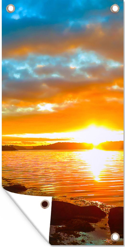 MuchoWow 30x60 cm Outdoor-Poster Gartendeko Sichtschutz Garten Poster für den Garten Sonne - Landschaft - Wasser - Bäume