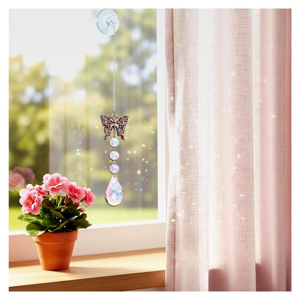 Sonnenfänger Kristall Schmetterling, 32 cm, Buntglas zum Aufhängen am Fenster
