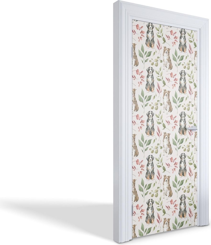 Türfolien Design Selbstklebende Wandsticker Türtapeten - Hunde und Blätter - 75 x 205 cm