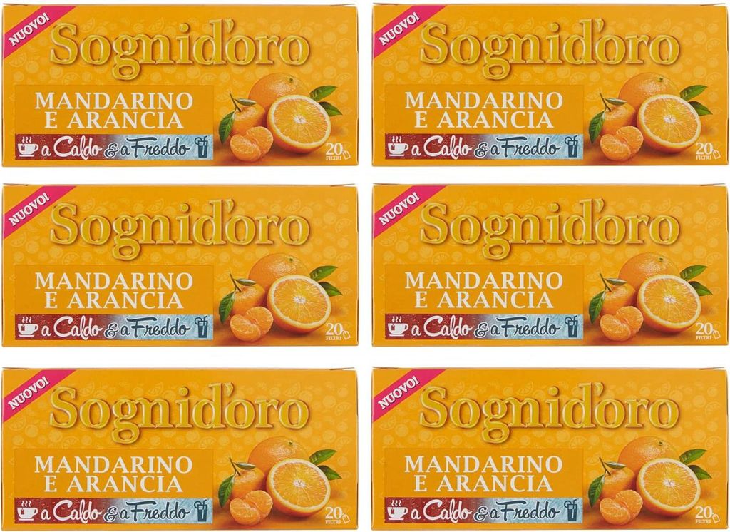 6x Star Sognid'oro Infusi alla Frutta Mandarino e Arancia Fruchtaufgüsse Geschmack Mandarine und Orange Packung mit 20 Filtern