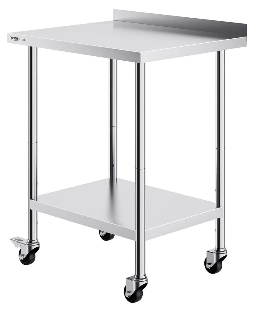 Table de préparation mobile inox 61x76 cm pour atelier et cuisine