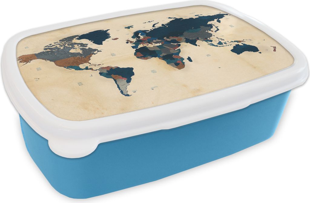 KitchenYeah Lunchbox Brotzeit Brotdose 17x11 cm Weltkarte - Vintage - Papyrus - Kinder - Jungen - Mädchen Kinder Brotzeitdose - Lunch - Kunststo...