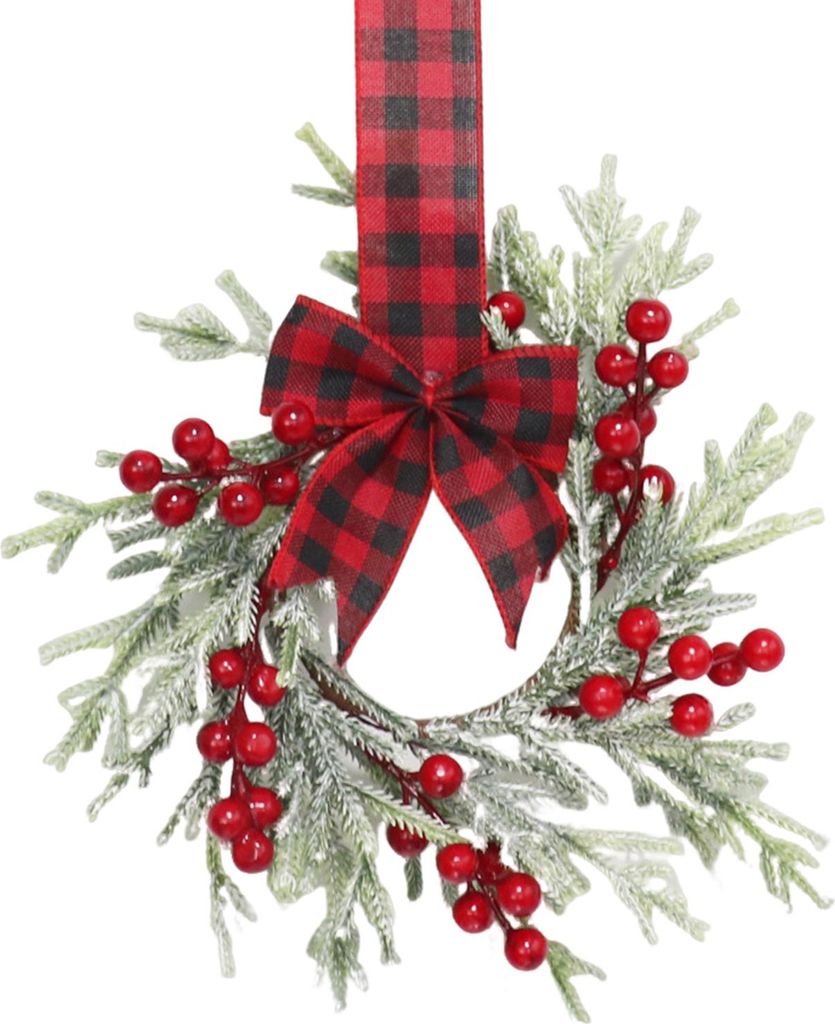 Mini-Weihnachtsschrankkranz für die Küche, roter Beeren-Türkranz mit Schleife für die Weihnachtsdekoration im Landhausstil