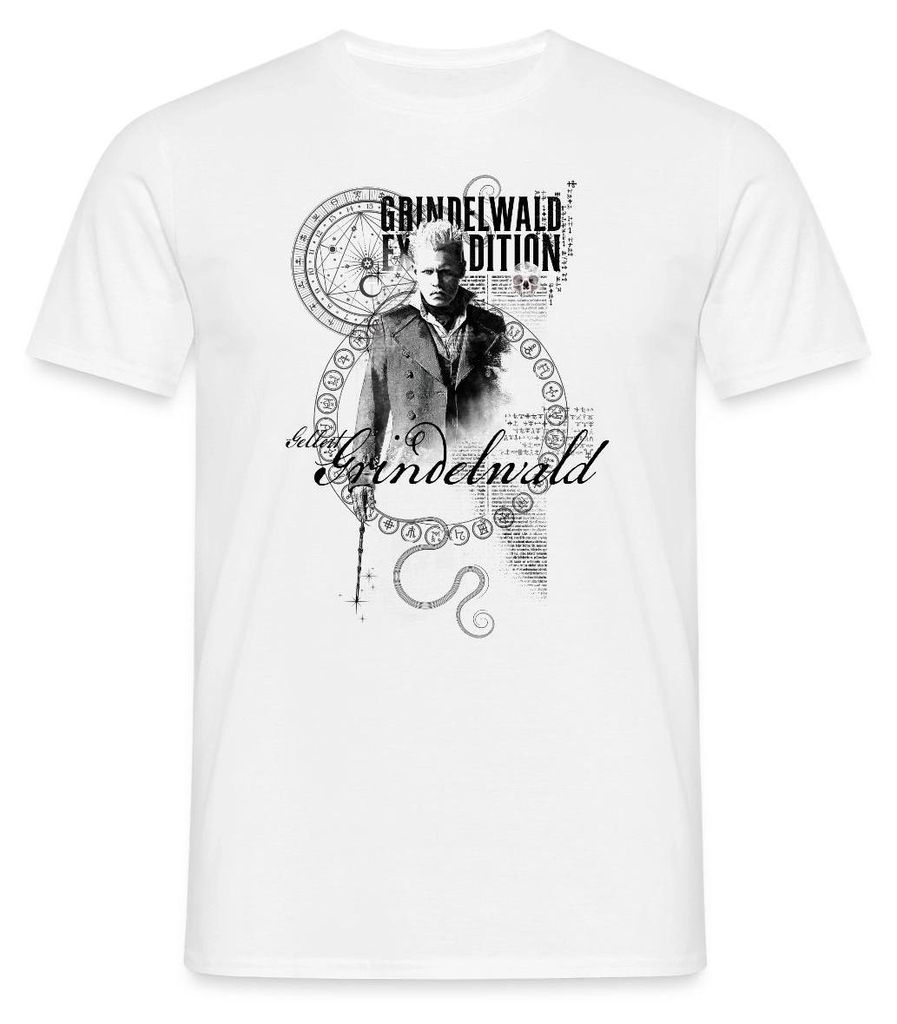 Spreadshirt Phantastische Tierwesen Grindelwald Zeichnung Männer T-Shirt, XXL, Weiß
