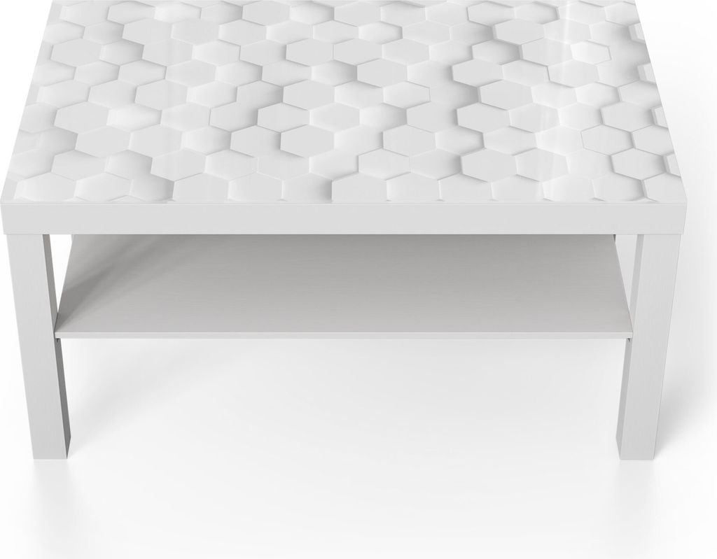DEQORI Couchtisch 90x55 cm Weiß '3D-Wabenmuster' Glas Beistelltisch