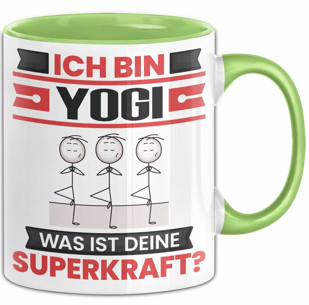 Yogi Tasse Geschenk für Yogi Geburtstag Lustiger Spruch Kaffee-Becher Was Ist Deine Superkraft (Grün)