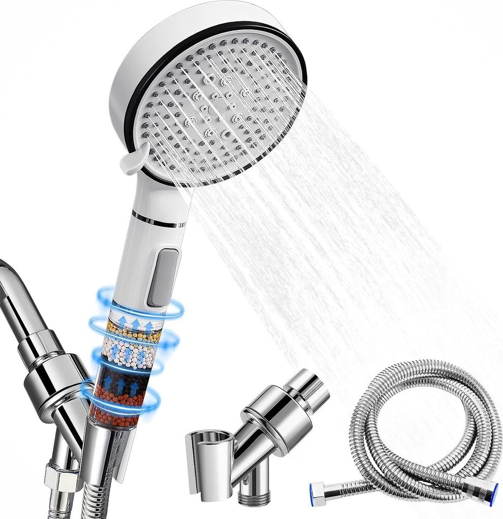 Wassersparender Duschkopf mit Schlauch und Halterung - Hoher Druck - Chrom