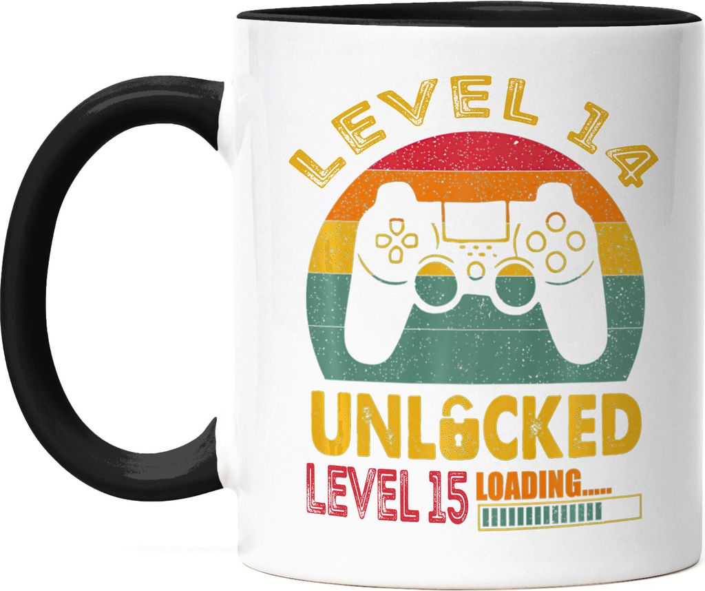Level 14 Unlocked Level 15 Loading Tasse Schwarz 14. Geburtstag Konsole Happy Birthday Controller Gamepad Spiel