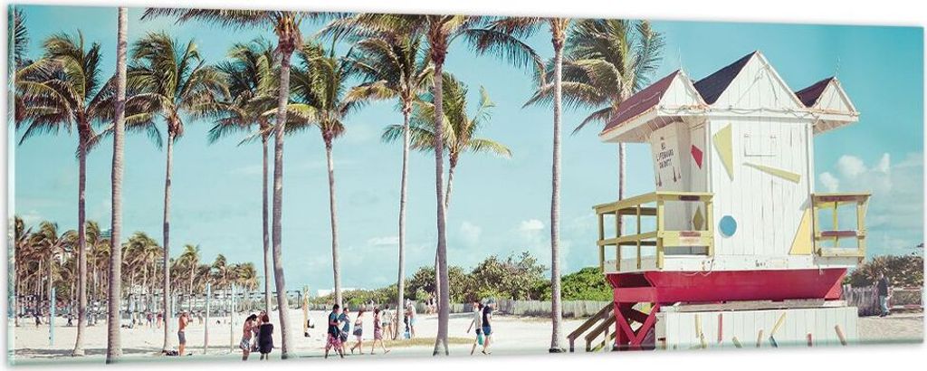 Bilder auf glas - Einteilig - Strand Miami Florida - 90x30cm - Glasbilder - Wandbilder - Bilder - zum Aufhängen bereit - Wanddekoration aus Glas -...