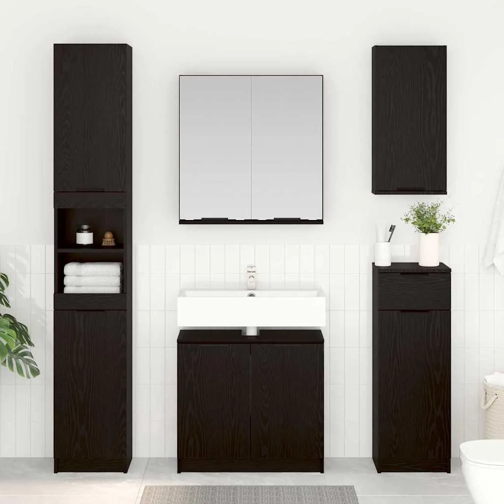 Meuble de Salle de Bain Complet 3 Pièces Noir et Chêne Maison Exclusive